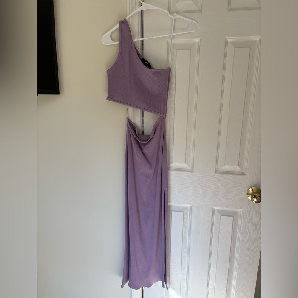 LuLus Purple One-Shoulder Midi Dress – Size M, Cutout & Slit, Worn Once
